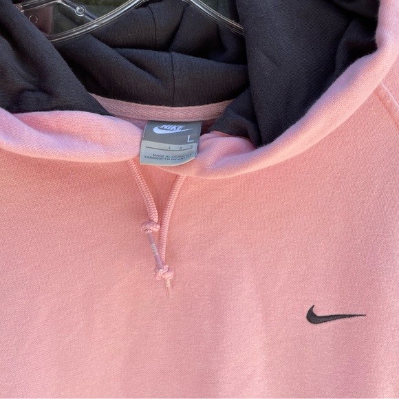 Vintage Nike Solo Black Swoosh Pink Pullover Hoodie Sweatshirt Large Lab Check - Picture 3 of 9